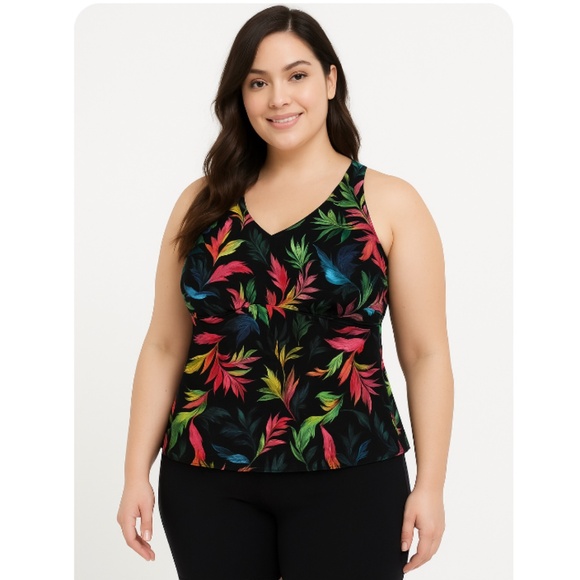 Torrid Black Multicolor Floral Print Swim Tank Top Size 1X - Picture 1 of 9